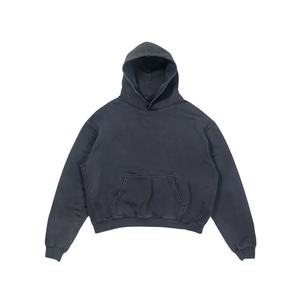 Más vendidos Boxy Fit Cropped Puff estampado gráfico 600G algodón Fleece Stone Wash Black Hoodies Cut and Sew Manufacturing Company - Product Image 2