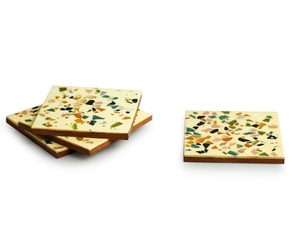 Sous-verres artisanaux en terrazzo Lot de 4 sous-verres en bois pour boissons Sous-verres absorbants pour table basse ferme - Product Image 1