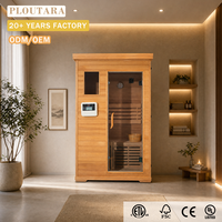 Sauna infrarouge lointain compact moderne PLOUTARA pour intérieur, en bois de pruche, avec contrôle numérique et porte vitrée, OEM ODM, pour villas, hôtels, spas et bien-être