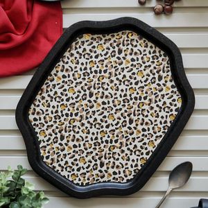Luxury Gold Leopard Print Pattern Serving Tray 278x332mm Curved Wavy <b>Edge</b> Made Wood Aluminium Copper-Rectangle <b>Square</b> Styles - Product Image 4