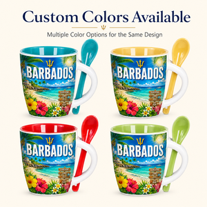 Mug à café en céramique souvenir de la République dominicaine des Caraïbes, design floral, avec cuillère et boîte, personnalisable OEM ODM, vente en gros - Product Image 3