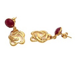 Pendientes de plata de ley 925 con gema de rubí teñida, novedad - Product Image 1