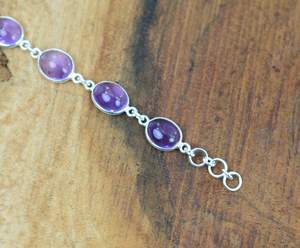 Purple Amethyst 925 Sterling <b>Silver</b> Oval Gemstone <b>Adjustable</b> <b>Bracelet</b> 9 Stone Handmade Jewelry Women Gift - Product Image 3