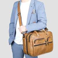 Porte-documents pour ordinateur portable en cuir véritable au design rétro, unisexe, pour les affaires et les voyages, grande capacité, réutilisable, léger, sac à main