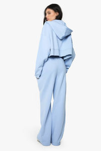 Ensemble de survêtement en molleton de coton pour femmes, sweat à capuche court zippé et pantalon de survêtement à jambes larges, vêtements de rue personnalisés, vente en gros - Product Image 2