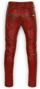 Personnalisé hommes pantalon en cuir véritable motards double long réel rouge foncé élégant hommes pantalon en cuir 2025 - Product Image 6
