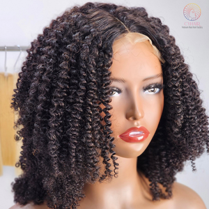 Perruque de cheveux humains crépus bouclés 14 pouces prix bon marché 4X4 dentelle avant couleur naturelle perruques de cheveux bouclés bruts en gros - Product Image 4