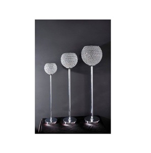Best Quality Metal Tall Candle Holder Pillar with Crystal Globe <b>Silver</b> Plated Tableware & Floor Centerpiece Candle Holder Pillar - Product Image 1