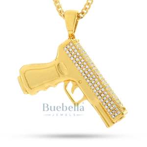 Collier à pendentif en or inspiré de la rue urbaine avec moissanite VVS glacée bijoux de mode Hip Hop audacieux avec pendentifs et breloques - Product Image 1