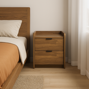 Modern Minimalist Solid Wood Nightstand with Storage and 2 Drawers for Bedroom - Product Image 1