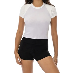 Camisetas de mujer de nuevo diseño, manga corta, cuello redondo, 100% algodón, camiseta básica lisa, negra, blanca, top corto para mujer - Product Image 1