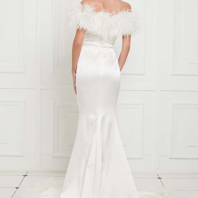 New Fashion Trimmed Off Shoulder Satin Party Gowns For Women Evening Dress