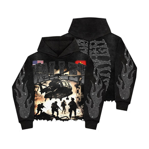 Premium Quality Custom Heavy Weight Distressed Streetwear Cotton Cropped Acid Wash Oversized Rhinestone Zip up Hoodie - Product Image 2