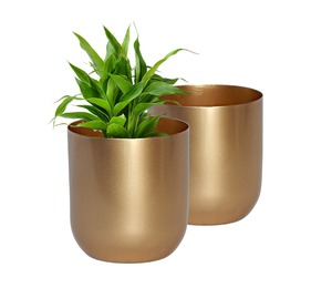 Maceta de metal brillante de doble tono con acabado dorado y gris, ideal para la Mesa de la sala de estar o la configuración del jardín del balcón - Product Image 1