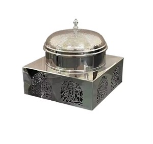 Casserole isolée à couvercle en métal martelé argenté avec support en bois marmite pour hôtel mariage table de service hotpot - Product Image 2