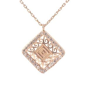 925 Sterling Silver Square Pendant with Pink and White CZ Stones Bezel Setting Rose Gold and Platinum <b>Opal</b>-Inspired Pattern - Product Image 2