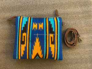 Bolso de Mano con Flecos para Mujer, Bolsa Elegante de Tela Azteca Bohemia, Jacquard, Color Azul, Novedad - Product Image 5