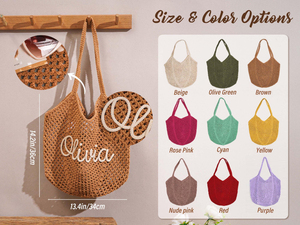 Sac de plage tendance en crochet brodé avec nom personnalisé, sac à bandoulière d'été en paille tressée ajourée pour enterrement de vie de jeune fille, cadeau pour elle - Product Image 4