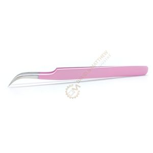 Pince à épiler d'extension de cils en acier inoxydable rose incurvée en J de haute qualité, logo personnalisé, marque privée, pointue à haut volume, vente en gros - Product Image 1