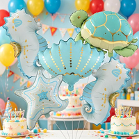Ensemble de ballons en aluminium sous-marins : Hippocampe, Coquille de tortue, Étoile de mer, Ballons en forme de cœur, Décorations pour fête d'anniversaire sirène et baby shower