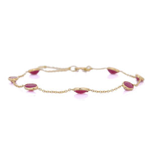 Trending Minimalist Jewelry Natural Oval Ruby Gemstone Bracelet 18K <b>Solid</b> Yellow <b>Gold</b> Adjustable Bracelet for Women Girls - Product Image 2
