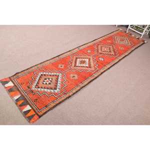 พรมตุรกี, พรมวินเทจขนาด 2.8x12.2 ฟุต, พรมขนสัตว์ลายดอกไม้สีแดงขาว - Product Image 2