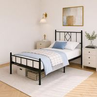 Lit double moderne Hengli en métal réglable, tailles Twin/Full/King/Queen, durable, garantie 1 an, portable, pour hôtel, chambre, appartement, école
