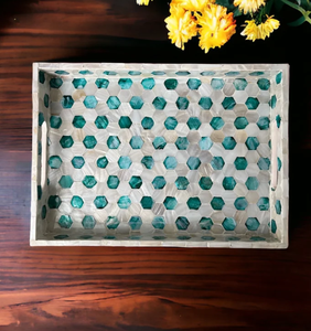 Plateau de service en rotin nacré, plateau coulissant en rotin mosaïque au Vietnam - Product Image 3