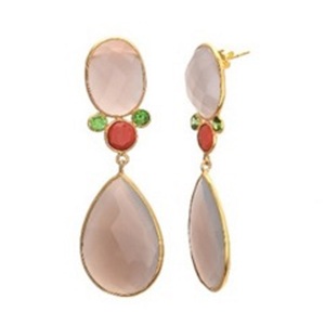 Pendientes de plata de ley 925 con gema de circonia cúbica, pendientes ovalados con forma de pera, color gris, calcedonia, naranja, verde - Product Image 1