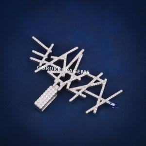 Colgante con logotipo inicial personalizado para hombre, Plata de Ley 925 con moissanita de claridad VVS, joyería de estilo Hip Hop chapada en oro - Product Image 3