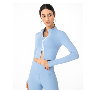 Chaqueta para correr informal a prueba de viento con cremallera dorada para mujer, chaqueta ajustada para Fitness, Chaquetas deportivas Lulu - Product Image 1