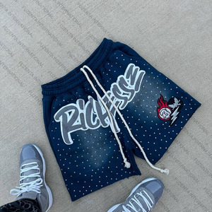 กางเกงขาสั้นผู้ชายสไตล์สตรีทแวร์ประดับพลอยเทียมพิมพ์โลโก้ได้ตามต้องการสำหรับผู้ชายกางเกงขาสั้นผ้าคอตตอนสีซีดไม่ระคายเคืองผิว - Product Image 4