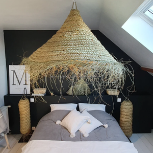 Grand abat-jour en jonc de mer en osier naturel 90cm | Artisanat Tienphong - Product Image 1