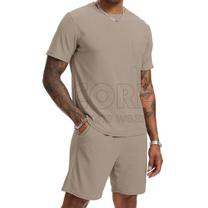 2025 vente en gros hommes T-Shirt Shorts décontracté Shorts 2 pièces ensembles de vêtements d'extérieur respirant couleur unie Shorts ensembles - Product Image 1