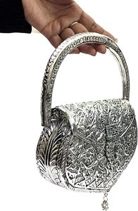 Antique <b>Silver</b> Embossed Brass <b>Clutch</b> Evening Bag <b>Silver</b> New Arrival Ladies Evening <b>Clutch</b> Metal Bags Fashion Brass Design - Product Image 4