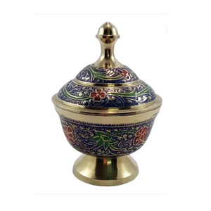 Pots à Khajoor en laiton pur vintage avec gravure de paon, finition polie pour la maison et la cuisine des restaurants, pot à dattes arabes - Product Image 4