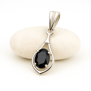 Collier pendentif minimaliste en argent sterling 925 avec onyx noir taille ovale, plaqué rhodium, pour fiançailles et usage quotidien - Product Image 2