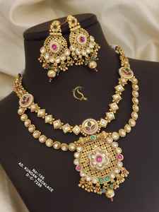 Royal AD Kundan Necklace <b>Set</b> for Women Traditional Bridal Jewelry with <b>Earrings</b> Antique <b>Gold</b> Look - Product Image 2