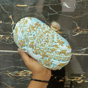 2025 <b>Women's</b> Fashionable Bridal Heavy <b>Wallet</b> <b>Purse</b> Handcrafted with White Gold Beads Design Zipper Closure Personalized - Product Image 1