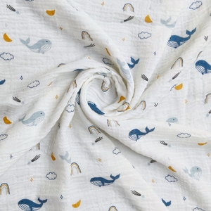 Tissu Mousseline Double Gaze Imprimé en Coton Bambou Biologique de Haute Qualité à Séchage Rapide, Motif Baleine Mignonne, Doux au Toucher, Respirant pour Bébé - Product Image 5