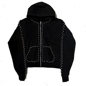 Sweat à capuche zippé en molleton épais pour homme, style luxe avec strass, design strass, streetwear épais, OEM ODM - Product Image 6