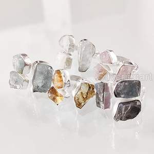 Bague pour femme en pierre brute, pierre de lune naturelle, labradorite, grenat, citrine, bijoux fantaisie, bague en argent sterling 925 - Product Image 2