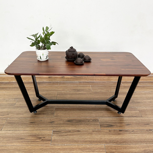 Mesa de Salón Rectangular Moderna de Madera de Acacia con Patas de Hierro 100x50x45cm-TT68222 - Product Image 5