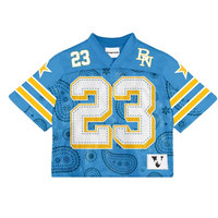 Camiseta de fútbol americano de malla cuadrada personalizada para adultos, ropa de calle al por mayor de moda, camiseta de rubí con sublimación de hombro hacia abajo de gran tamaño