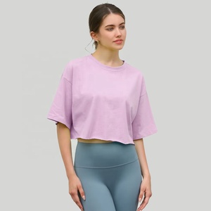 Custom Essential Ladies Drop Shoulder 100% algodón Boxy Gym camiseta Femmes fabricante recortada camiseta para mujer - Product Image 5