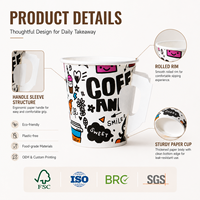 Vaso de Papel para Bebidas Calientes con Asa, para el Hogar, Cocina, Chocolate Caliente, Universal, Certificado de Grado Alimenticio, Libre de BPA, No Tóxico