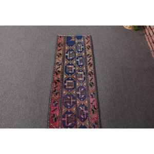 Alfombra Turca Vintage, Alfombra de 1.2x11.8 pies, Alfombra Floral Azul Marrón - Product Image 4