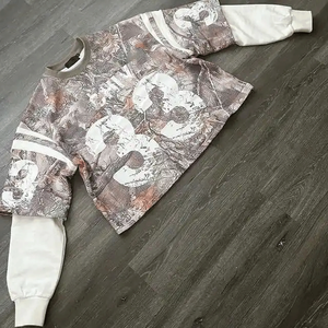 Top más vendido último diseño logotipo personalizado precio al por mayor de gran tamaño lavado ácido desgastado doble capa de manga larga Camiseta de los hombres - Product Image 1