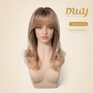 Jule C-DWY New Technology 18-Inch Shoulder-Length Caramel Latte Synthetic <b>Wig</b> Bionic Silk Top Glueless Design Stock Available! - Product Image 2