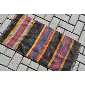 พรมขนสัตว์สีดำสไตล์ตุรกีทำด้วยมือแบบดั้งเดิม1.5 x 2.8ft ต่อการออกแบบสำหรับห้องนอนห้องโถงสี่เหลี่ยมผืนผ้าน้ำยาง - Product Image 3